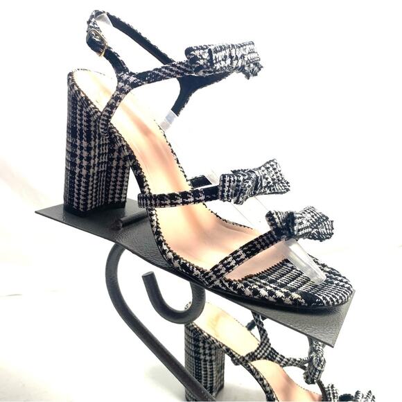 New J. Crew Stella Glen Plaid Black & White Bow Heels Size 9 - Picture 1 of 7